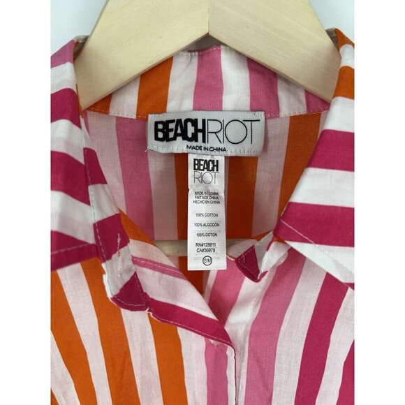 BEACH RIOT Alexa Stripe ButtonUp Top Coverup Small Medium Pink Orange Oversized - Picture 3 of 4